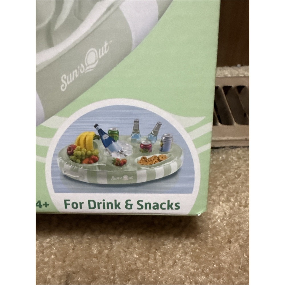 Sun's Out Floating Snack Bar Pool Float Cabana Stripe Drink Holder Age 14+ - Picture 2 of 5